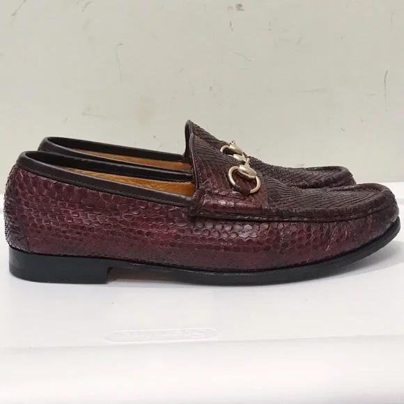 Gucci 1953 Classic Maroon Black Python Snakeskin Gold Horsebit Loafers 8 G 9 D - Picture 4 of 8